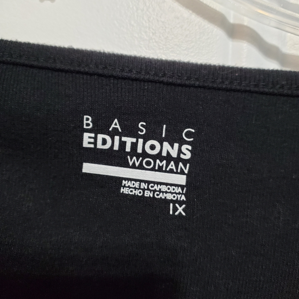 Basic Editions Black & Gold 3/4 Sleeve T-Shirt Top - Picture 3 of 11